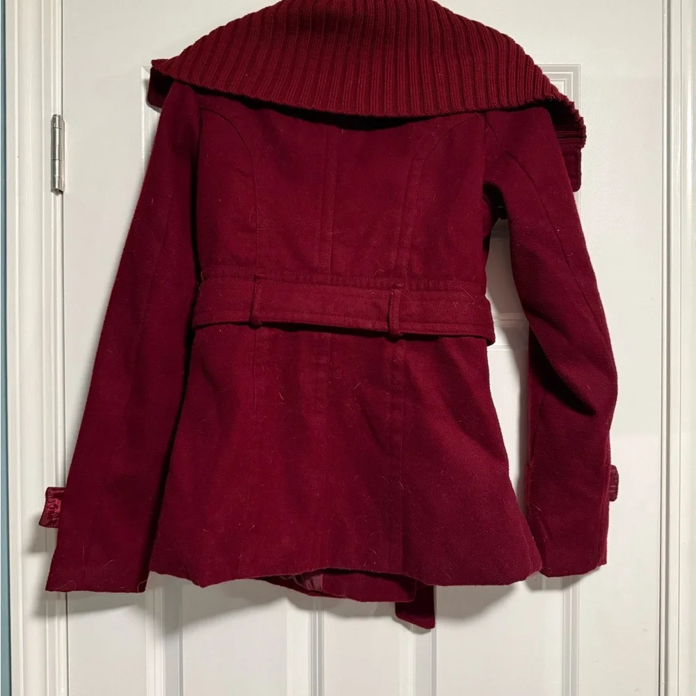 Rue21 Women's Burgundy Belted Pea Coat - Picture 3 of 3